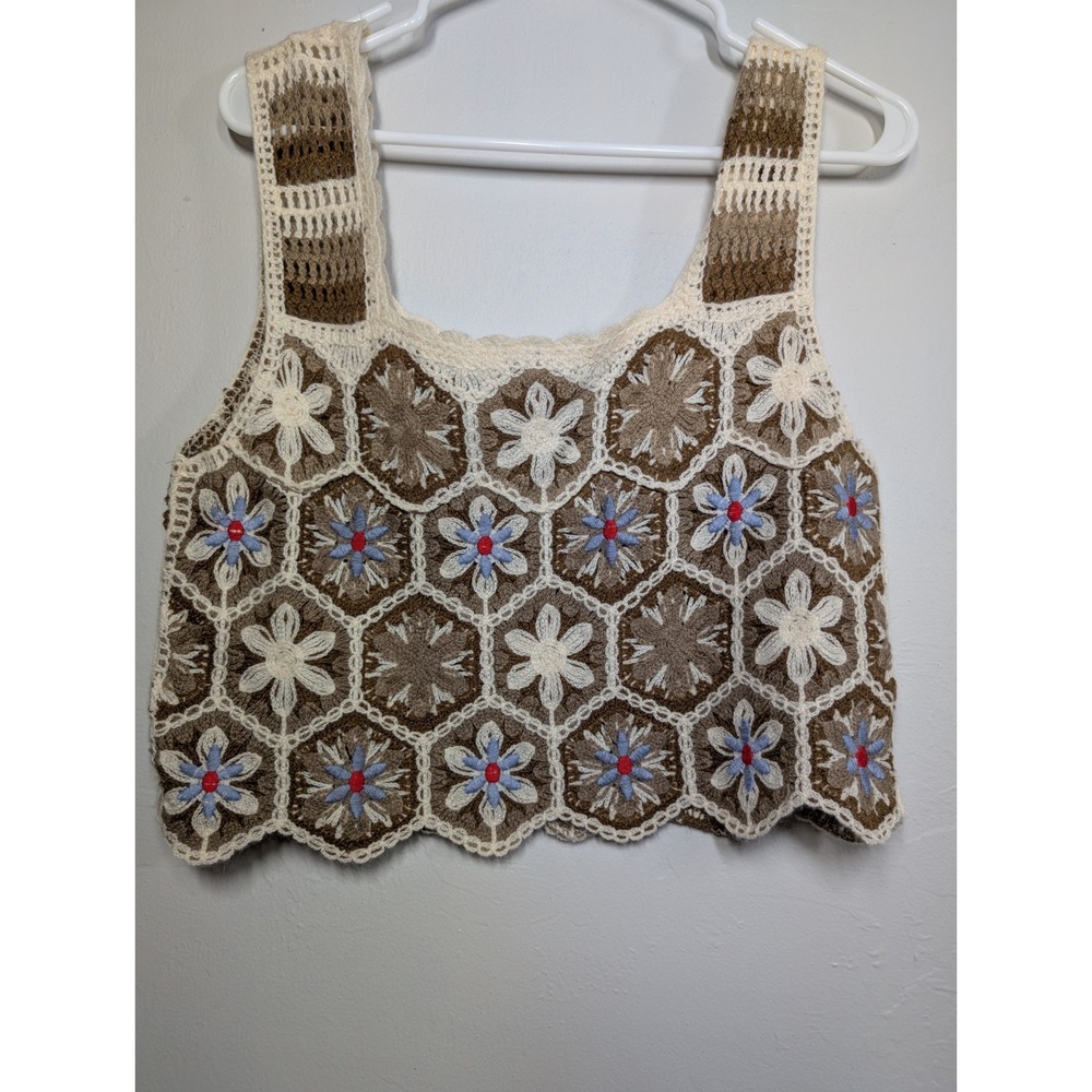 Rebellion 100% Cotton Crochet Granny Square Cropped Tank | Women's XS